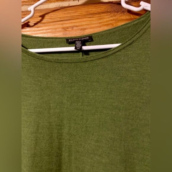 Eileen Fisher 100% Merino Wool Stretch Jersey Knit Crew Neck Long Top Size Small - Picture 3 of 8